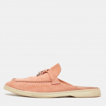 Pre Owned Loro Piana Pink Suede Babouche Charms Walk Mules  Size 37