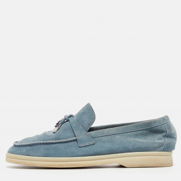 Pre Owned Loro Piana Blue Suede Summer Charms Walk  Loafers Size 36