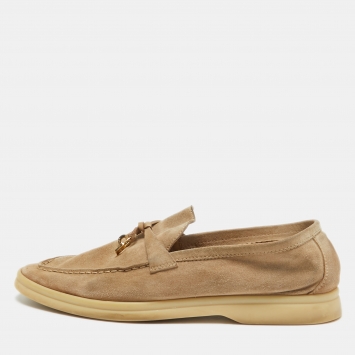 Pre Owned Loro Piana Beige Suede Summer Charms Walk Loafers Size 39.5