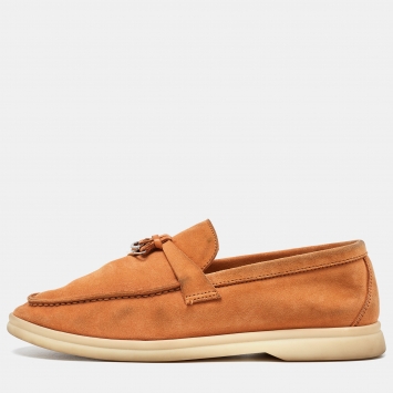 Pre Owned Loro Piana Orange Suede Summer Charms Walk Loafers Size 36