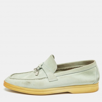 Pre Owned Loro Piana Mint Green Suede Summer Charms Walk Loafers Size 37