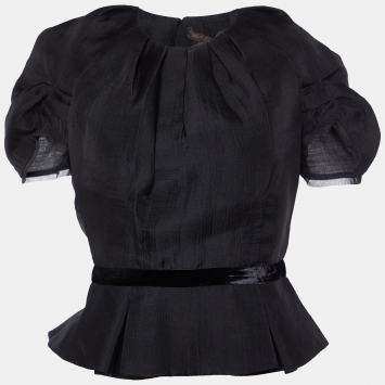 Pre Owned Louis Vuitton Black Wool Blend Pleater Detail Top M