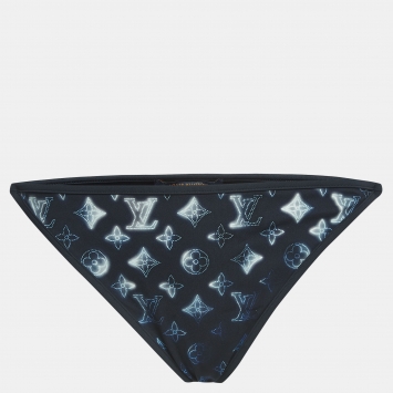 Pre Owned Louis Vuitton Navy Blue Mahina Monogram Stretch Knit Bikini Bottom M