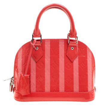 Pre Owned Louis Vuitton Poppy Rayures Monogram Vernis Alma BB Bag