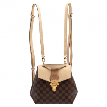 Pre Owned Louis Vuitton Beige/Damier Ebene Canvas and Leather Clapton Backpack