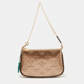 Pre Owned Louis Vuitton Rose Gold Monogram Vernis Mini Pochette Accessoires 