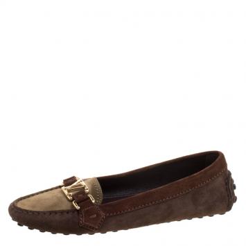 Pre Owned Louis Vuitton Tri Color Suede Oxford Loafers Size 37