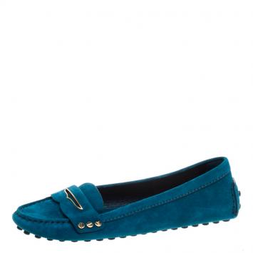Pre Owned Louis Vuitton Blue Suede Loafers 