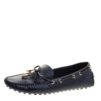 Pre Owned Louis Vuitton Blue Epi Leather Gloria Loafers Size 38
