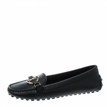 Pre Owned Louis Vuitton Black Leather Oxford Loafers Size 39