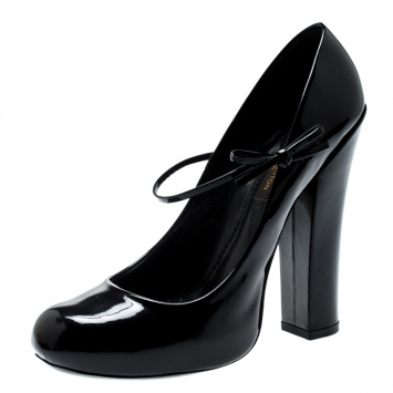 Pre Owned Louis Vuitton Black Patent Leather Fetish Mary Jane Pumps Size 36.5