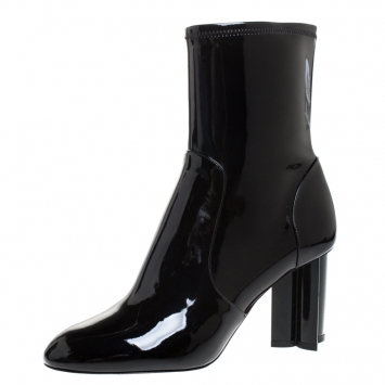 Pre Owned Louis Vuitton Black Patent Leather Silhouette Ankle Boots Size 39.5