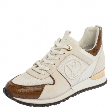 Pre Owned Louis Vuitton White Leather And Mesh Monogram Reverse Run Away Sneakers Size 37