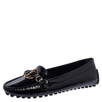 Pre Owned Louis Vuitton Black Patent Leather Dauphine Loafers Size 38