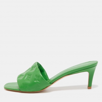 Pre Owned Louis Vuitton Green Leather Revival Slides Size 40 