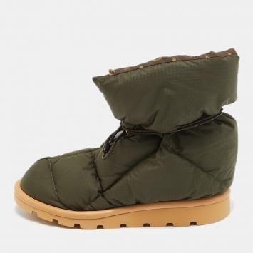 Pre Owned Louis Vuitton Green Nylon Pillow Comfort Ankle Boots Size 40