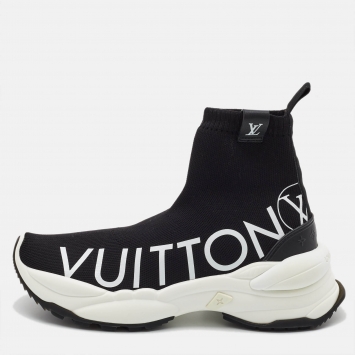 Pre Owned Louis Vuitton Black Knit Fabric High Top Sneakers Size 38