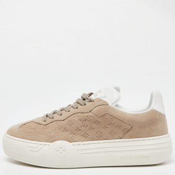 Pre Owned Louis Vuitton Beige Monogram Suede LV Groovy Platform Sneakers Size 39