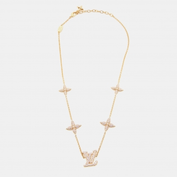 Pre Owned Louis Vuitton Tresor Crystals Gold Tone Necklace