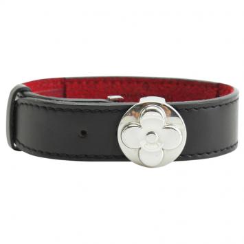 Pre Owned Louis Vuitton Black Monogram Leather Good Luck Bracelet 17CM