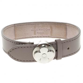 Pre Owned Louis Vuitton Monogram Wish Grey Leather Silver Tone Bracelet