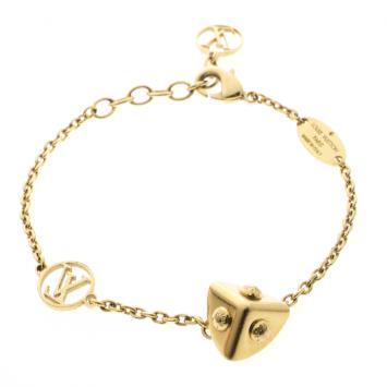 Pre Owned Louis Vuitton LV Trunkies Strass Gold Tone Bracelet