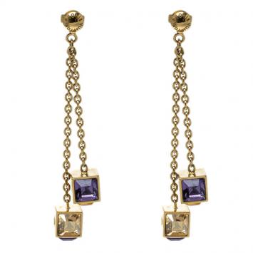 Pre Owned Louis Vuitton Gamble Gold Tone Long Earrings