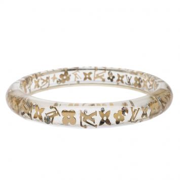 Pre Owned Louis Vuitton Clear Resin Gold Tone Monogram Inclusion Bangle Bracelet 20cm