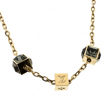 Pre Owned Louis Vuitton Gamble Crystal Gold Tone Necklace
