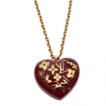 Pre Owned Louis Vuitton Pomme D'Amour Monogram Inclusion Heart Pendant Necklace