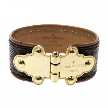 Pre Owned Louis Vuitton Save It Brown Monogram Canvas Wide Cuff Bracelet 18cm
