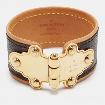 Pre Owned Louis Vuitton Save It Monogram Canvas Gold Tone Wide Cuff Bracelet