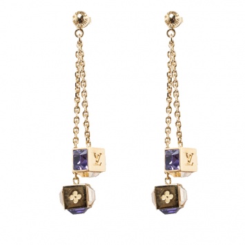 Pre Owned Louis Vuitton Gamble Crystal Gold Tone Long Earrings