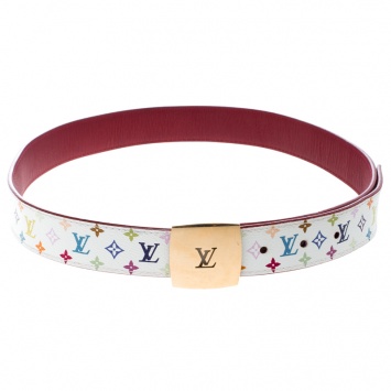 Pre Owned Louis Vuitton White Multicolor Monogram Canvas LV Cut Belt 80cm