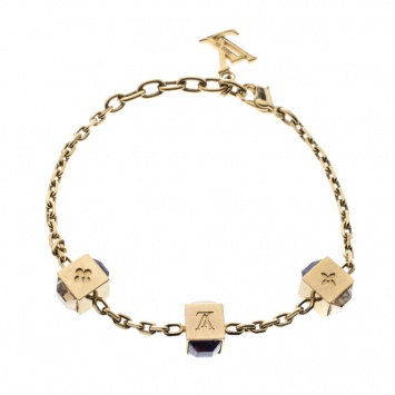 Pre Owned Louis Vuitton Gamble Crystal Gold Tone Bracelet 20cm 