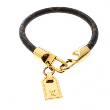 Pre Owned Louis Vuitton Monogram Luck It Brown Canvas Gold Tone Bracelet 16cm