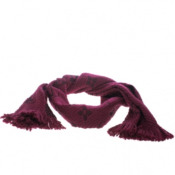 مملوكة مسبقًا Louis Vuitton Purple Chunky Knit Wool and Silk Logomania Muffler