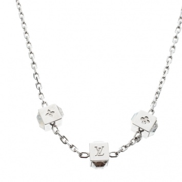 Pre Owned Louis Vuitton Gamble Crystal Silver Tone Station Necklace