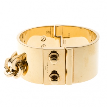 Pre Owned Louis Vuitton Lock Me Manchette Gold Tone Wide Cuff Bracelet