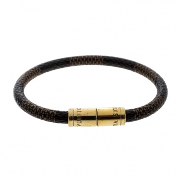Pre Owned Louis Vuitton Keep It Damier Canvas Gold Tone Bracelet 18cm