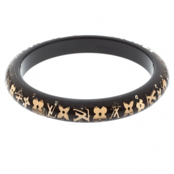 Pre Owned Louis Vuitton Brown Clear Resin Gold Tone Monogram Inclusion Bangle 