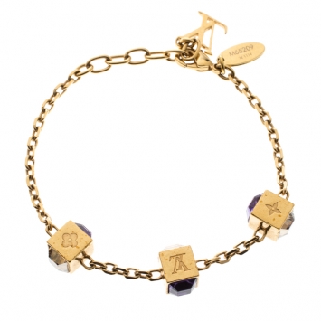 Pre Owned Louis Vuitton Gamble Crystal Gold Tone Bracelet