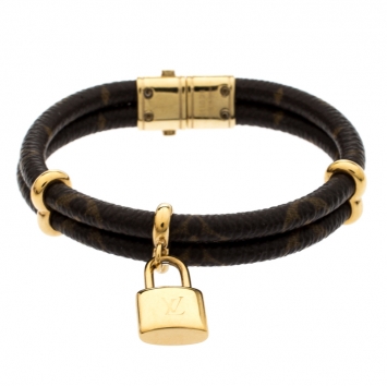 Pre Owned Louis Vuitton Keep It Twice Double Monogram Canvas Padlock Charm Bracelet 15 cm