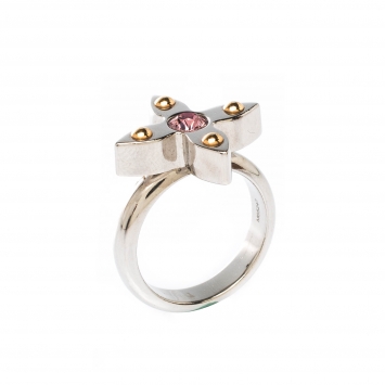 Pre Owned Louis Vuitton Love Letters Crystal Gold & Silver Tone Set of 2 Rings 
