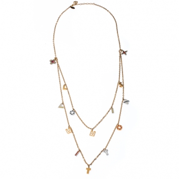 Pre Owned Louis Vuitton Gold Tone Love Letters Timeless Layered Necklace