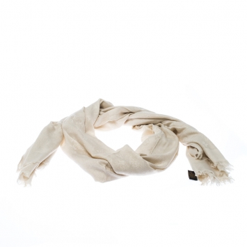 Pre Owned Louis Vuitton Cream Monogram Pattern Silk Blend Lurex Shawl 