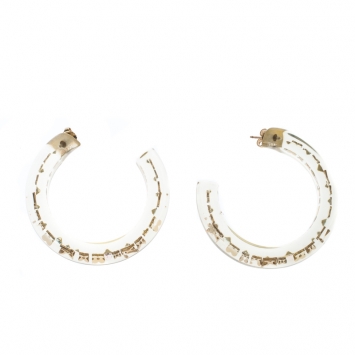 Pre Owned Louis Vuitton Clear Resin Monogram Inclusion Gold Tone Hoop Earrings