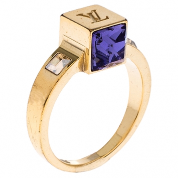 Pre Owned Louis Vuitton Gamble Crystal Gold Tone Ring 54