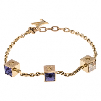 Pre Owned Louis Vuitton Gamble Crystal Gold Tone Bracelet
