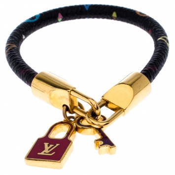Pre Owned Louis Vuitton Luck It Multicolor Monogram Canvas Enamel Gold Tone Charm Bracelet 